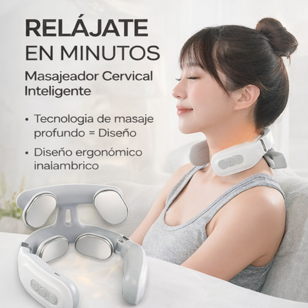 Masajeador Cervical Inalámbrico 4 Cabezales | Calor y 6 Modos