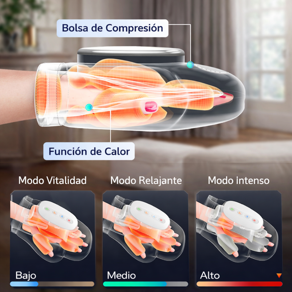 Masajeador de Manos con Compresión, Calor e Intensidad Ajustable