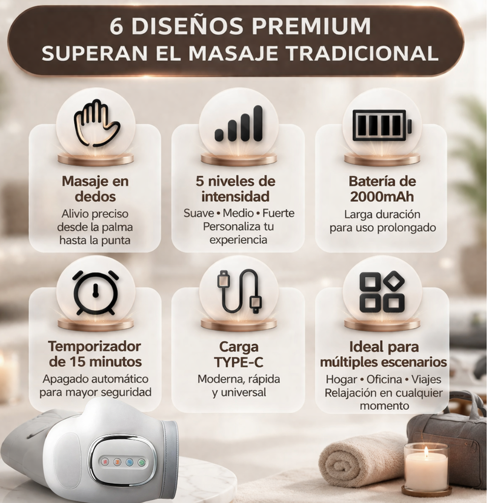 Masajeador de Manos con Compresión, Calor e Intensidad Ajustable