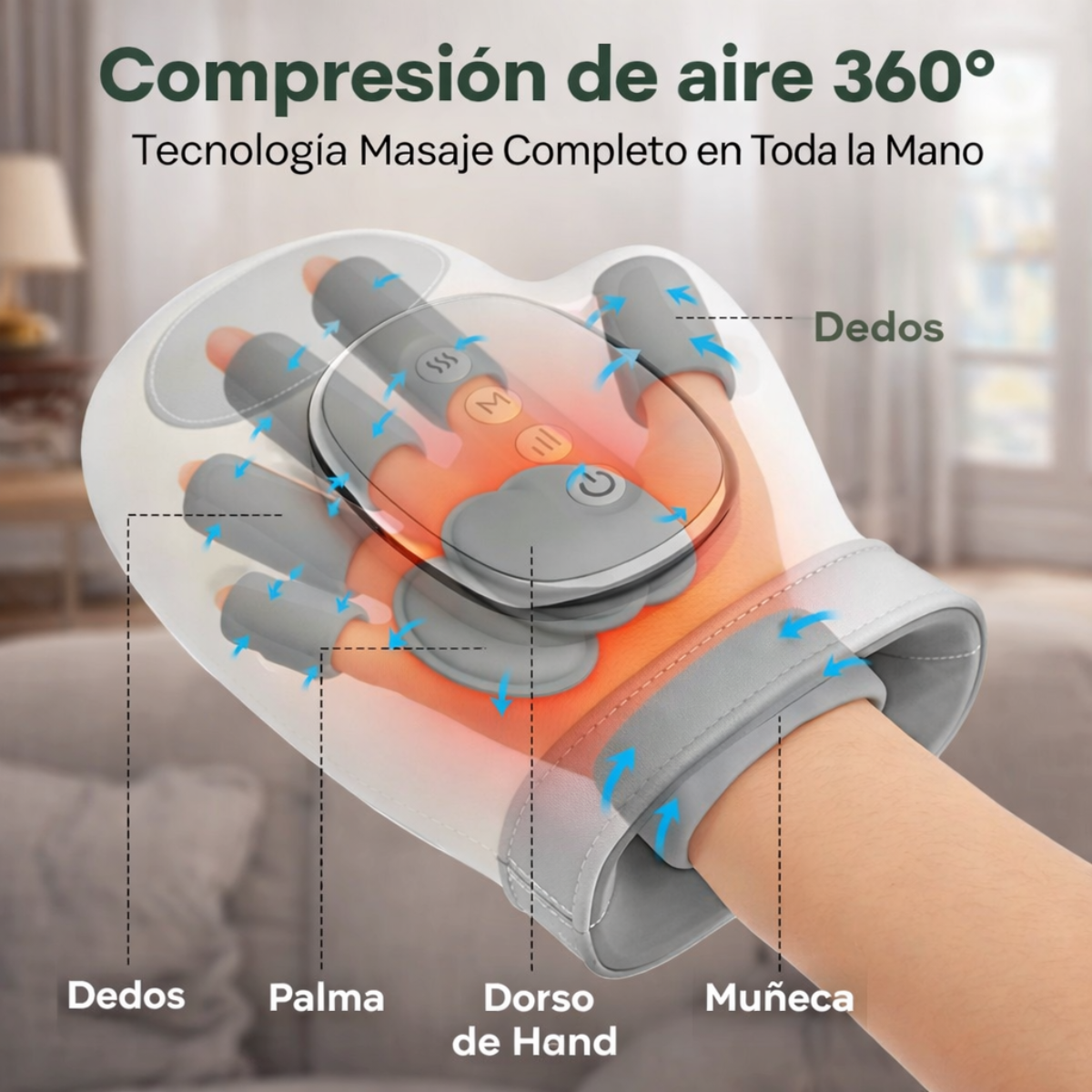 Masajeador de Manos con Compresión, Calor e Intensidad Ajustable