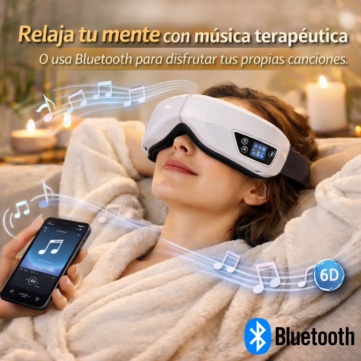 Masajeador Ocular Inteligente 6D con Calor y Bluetooth