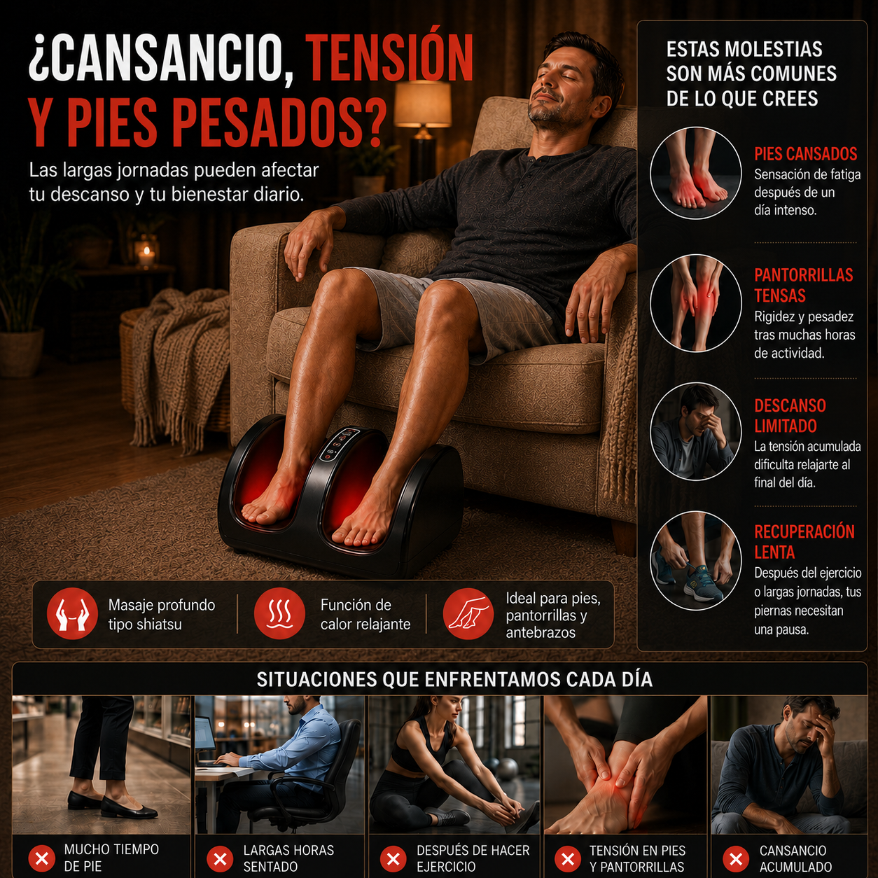 Masajeador Eléctrico de Pies y Pantorrillas con Calor Relajante para Uso en Casa