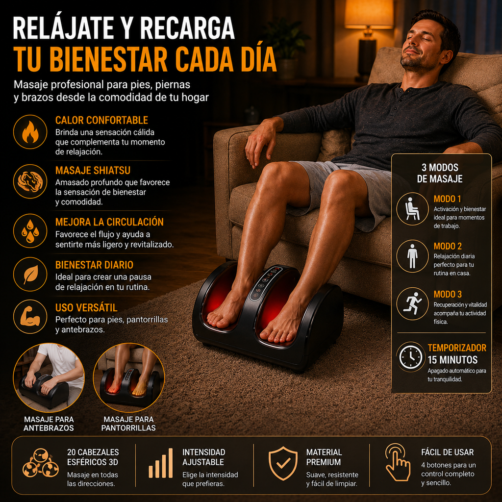 Masajeador Eléctrico de Pies y Pantorrillas con Calor Relajante para Uso en Casa