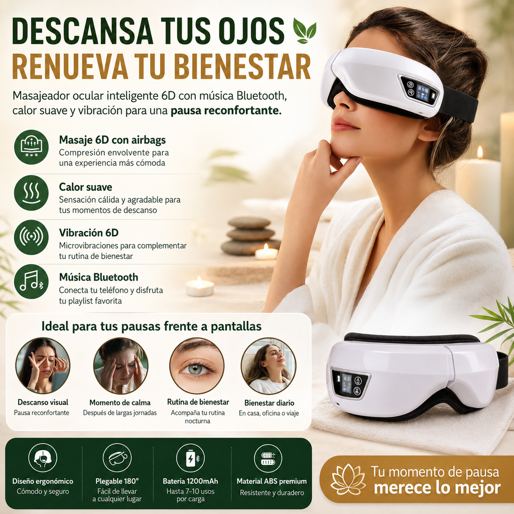 Masajeador Ocular Inteligente 6D con Calor y Bluetooth
