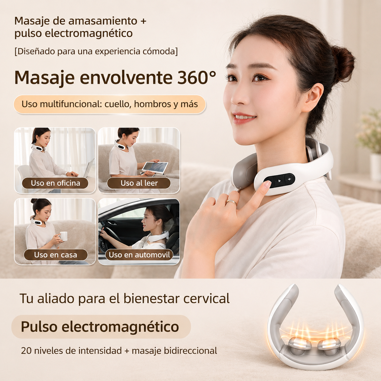 Masajeador Cervical Portátil con Calor | 6 Modos y 9 Intensidades