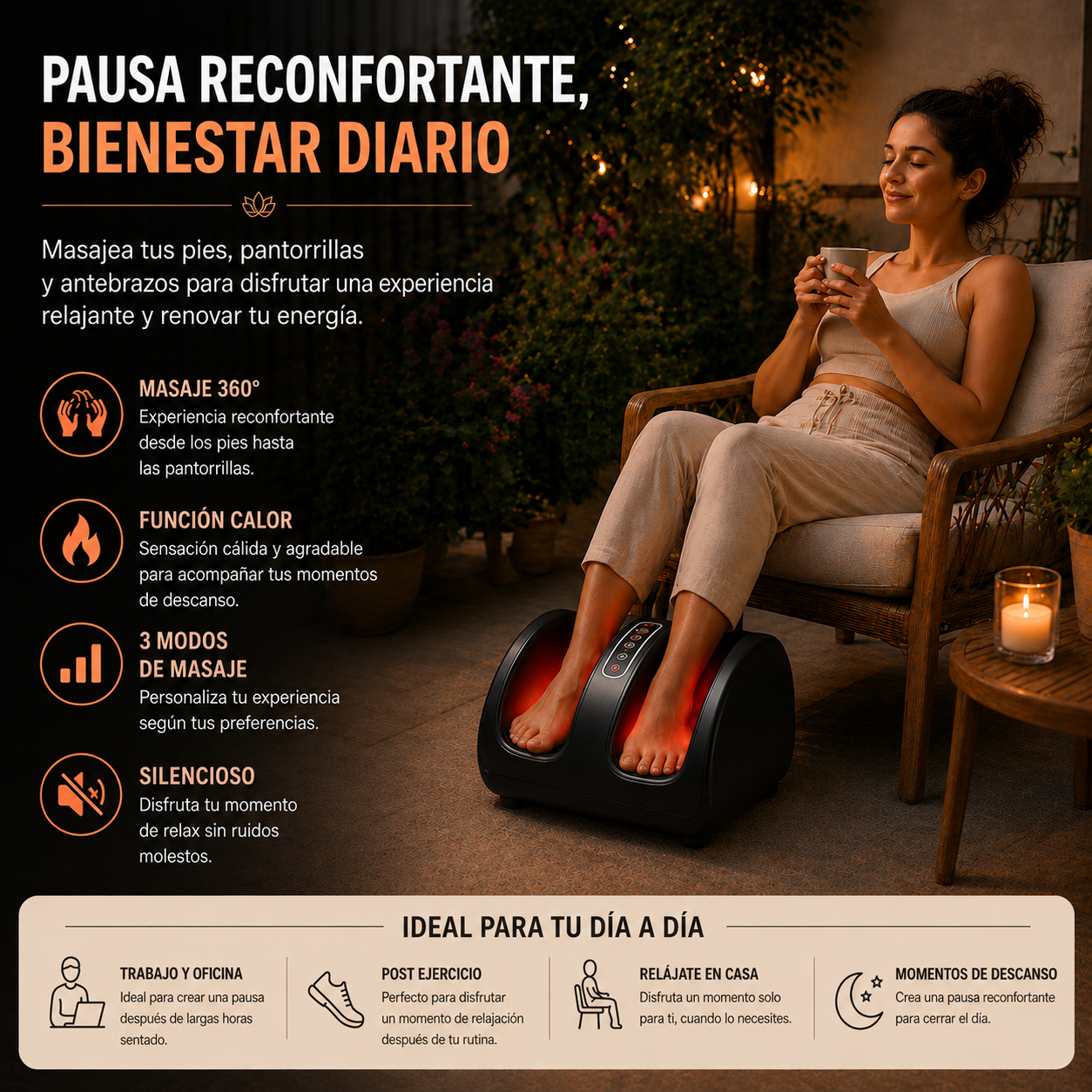 Masajeador Eléctrico de Pies y Pantorrillas con Calor Relajante para Uso en Casa