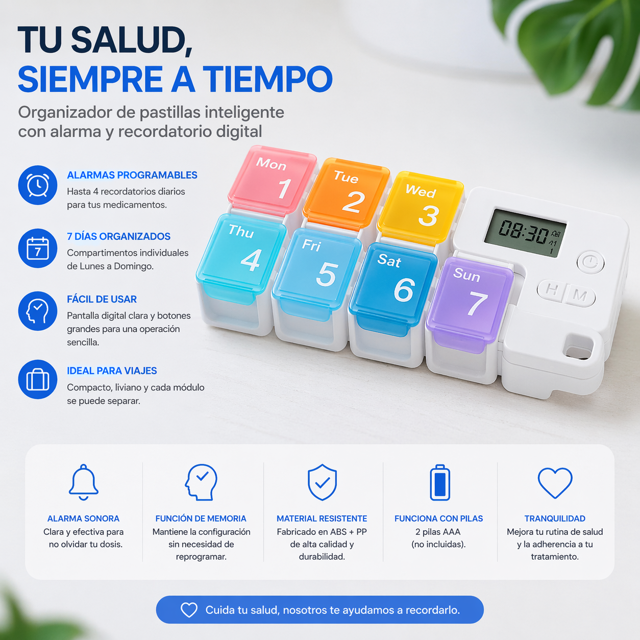 Organizador de Pastillas Inteligente 7 Días con Alarma
