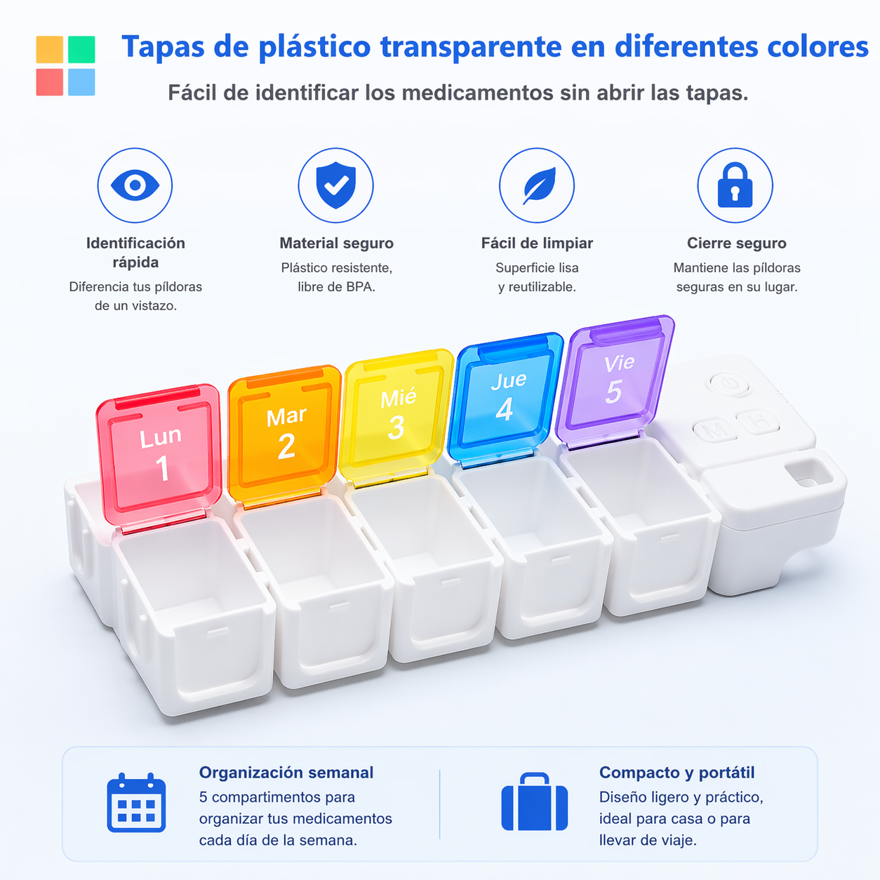 Organizador de Pastillas Inteligente 7 Días con Alarma