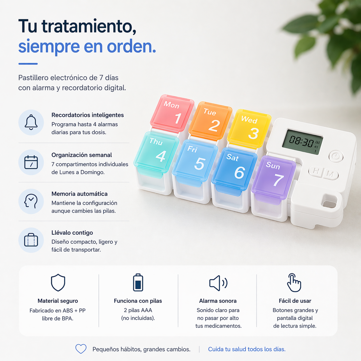 Organizador de Pastillas Inteligente 7 Días con Alarma