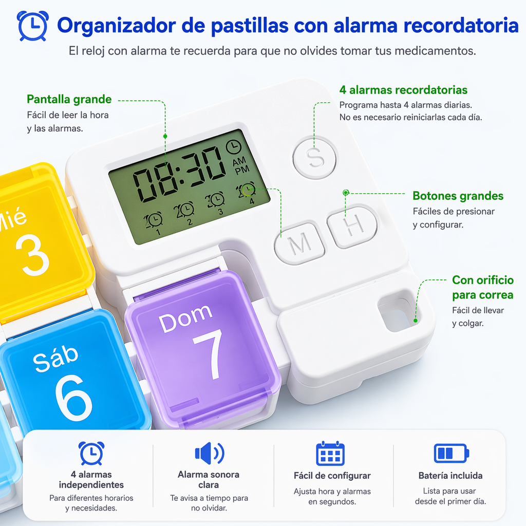 Organizador de Pastillas Inteligente 7 Días con Alarma