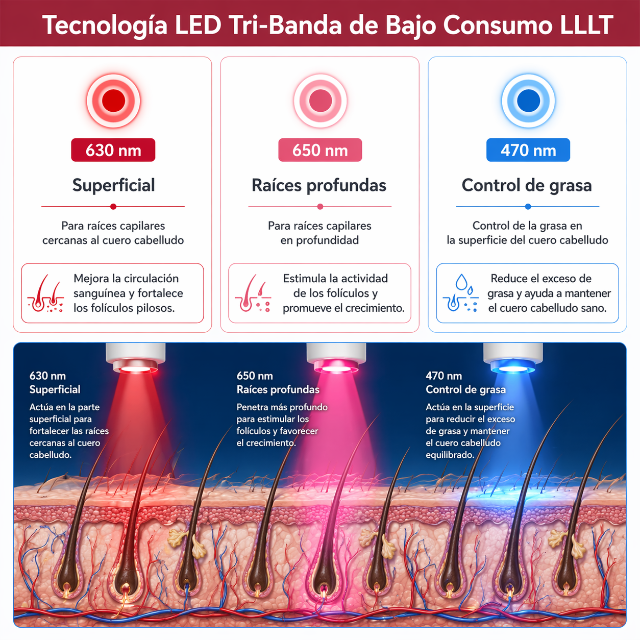 Gorra LED Capilar Luz Roja y Azul | Cuidado Estético en Casa