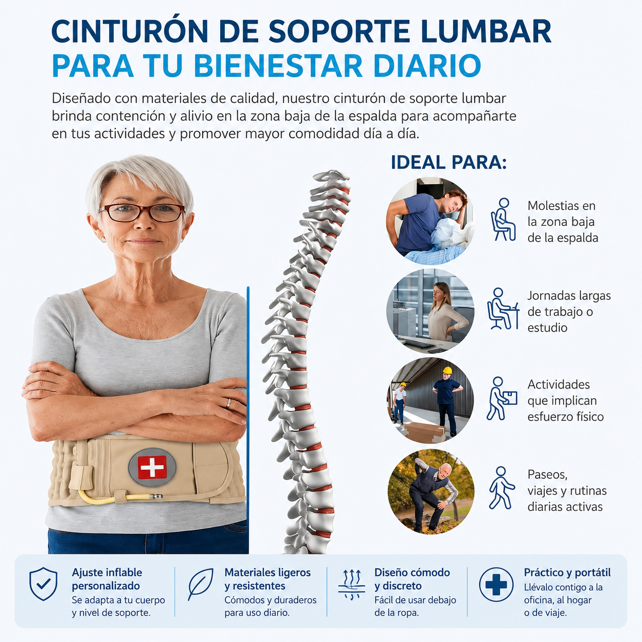 Soporte Lumbar Inflable Ajustable | Comodidad para Espalda Baja