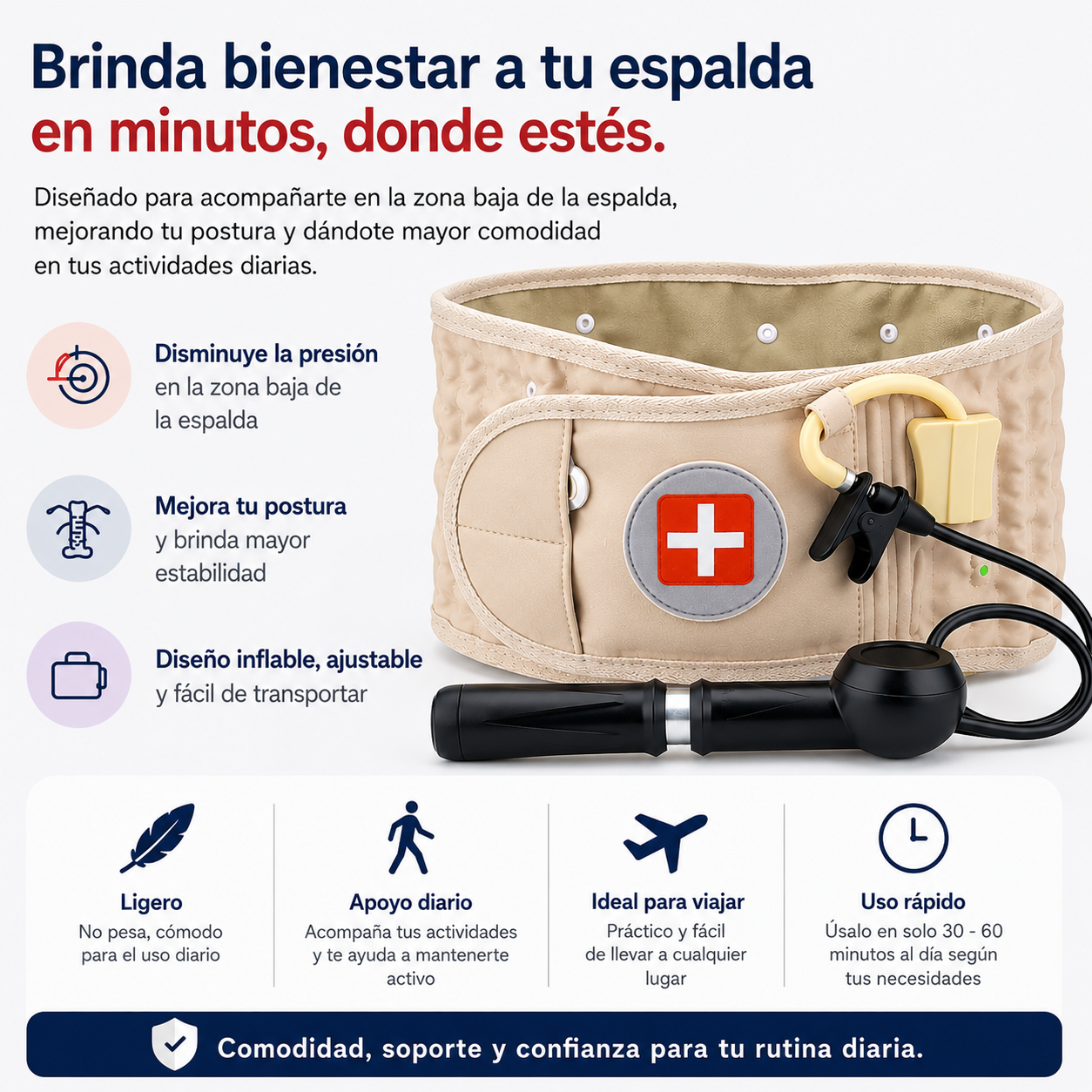 Soporte Lumbar Inflable Ajustable | Comodidad para Espalda Baja