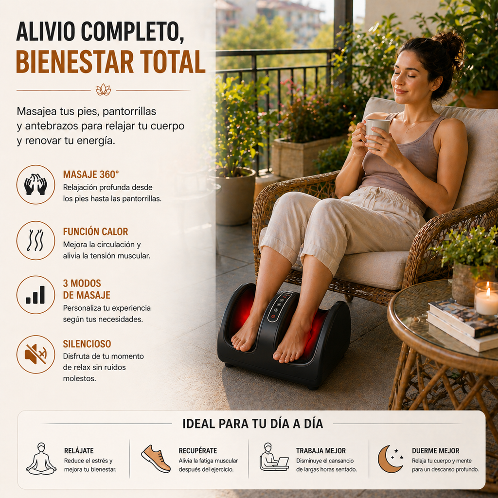 Masajeador Eléctrico de Pies y Pantorrillas con Calor Relajante para Uso en Casa